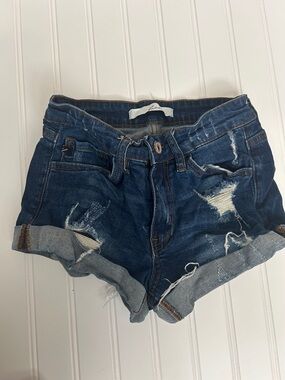 KanCan Dark Blue Distressed Cuffed Denim Shorts